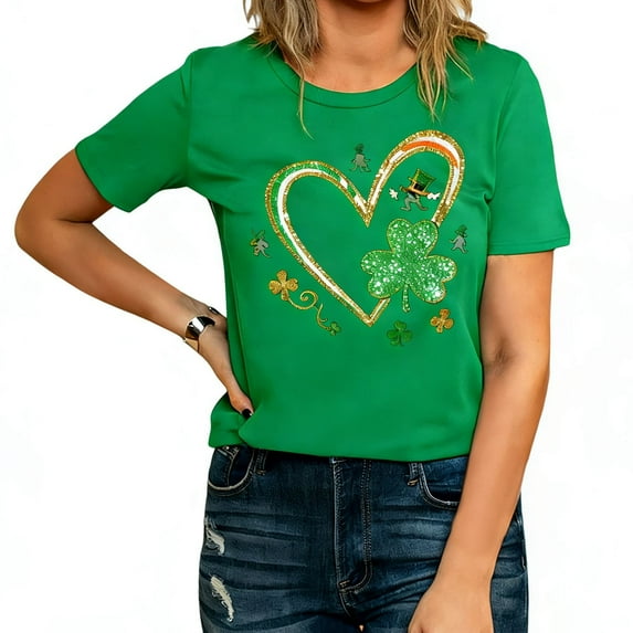 Busydd St. Patrick's Day T Shirts for Women Trendy Round Neck Graphic Summer Tops Casual Short Sleeve Summer Tops