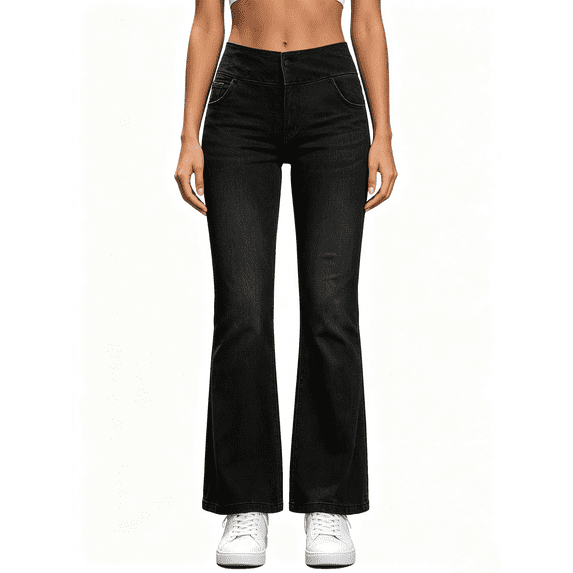 Busydd Stretchy Jeans for Women Trendy Solid Color Flare Jeans Casual High Waisted Women's Pants with Pockets L