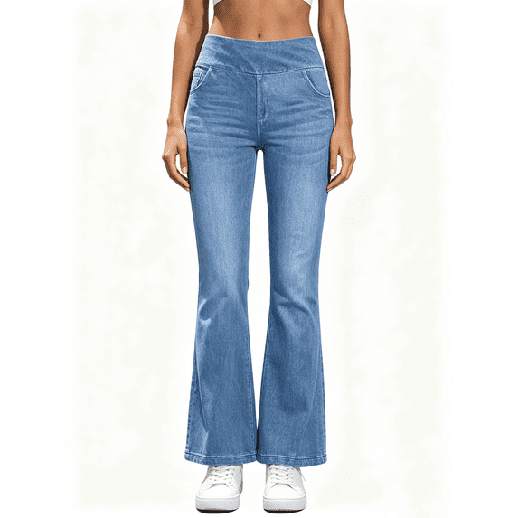 Busydd Stretchy Jeans for Women Trendy Solid Color Flare Jeans Casual High Waisted Women's Pants with Pockets S