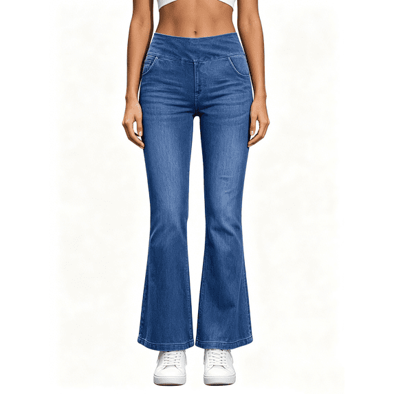 Busydd Stretchy Jeans for Women Trendy Solid Color Flare Jeans Casual High Waisted Women's Pants with Pockets XL
