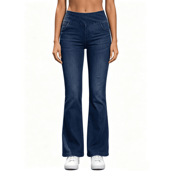 Busydd Stretchy Jeans for Women Trendy Solid Color Flare Jeans Casual High Waisted Women's Pants with Pockets XL