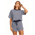 thumbnail image 1 of Busydd Striped Two Piece Sets for Women Fashion Casual Vacation Lounge Sets Crew Neck Short Sleeve Tops and Drawstring Shorts Matching Sets XL, 1 of 7