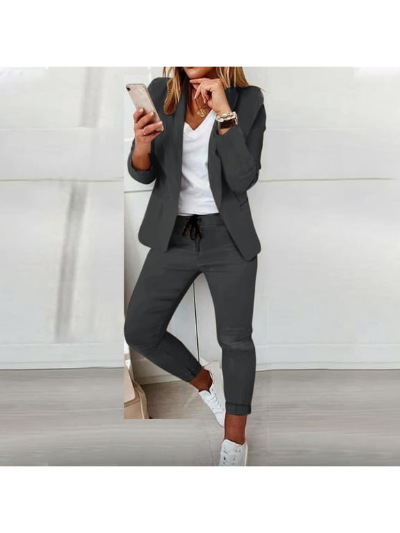 Suit Sets for Women Loose Comfy Formal Dress Business 2 Piece Sets for Women Casual Solid Color Blazer Pants Suits M