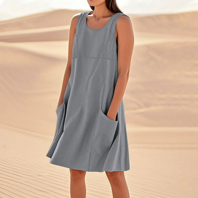 Busydd Summer Dresses for Women 2025 Solid Color Round Neck Spring Dress Casual Loose Sleeveless Sundresses for Women Trendy Cotton Linen Mini Dress with Pockets - Walmart.com Busydd Summer Dresses for Women 2025 Solid Color Round Neck Spring Dress Casual Loose Sleeveless Sundresses for Women Trendy Cotton Linen Mini Dress with Pockets - Walmart.com