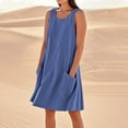 thumbnail image 1 of Busydd Summer Dresses for Women Solid Color Round Neck Spring Dress Casual Loose Sleeveless Sundresses for Women Trendy Cotton Linen Mini Dress with Pockets, 1 of 4