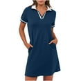 thumbnail image 1 of Busydd Summer Dresses for Women 2025 Trendy Lapel Sundresses for Women Casual Color Block Summer Dress Comfy V Neck Shirt Dress Loose Golf Tennis Dresses with Pockets Blue S, 1 of 9