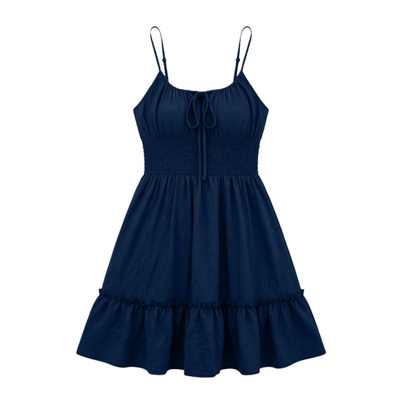 Busydd Summer Dresses for Women Fashion Ruched Spaghetti Straps Sun Dresses Women Solid Color Sleeveless Square Neck Mini Dress L