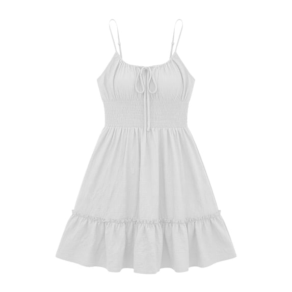 Busydd Summer Dresses for Women Fashion Ruched Spaghetti Straps Sun Dresses Women Solid Color Sleeveless Square Neck Mini Dress L