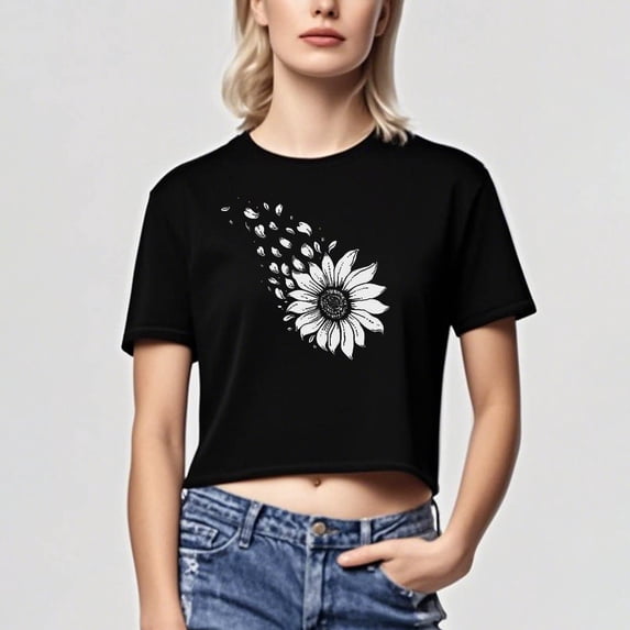 Busydd Summer Tops for Women Trendy Comfortable Cotton Tshirts for Women Casual Round Neck Graphic Tees for Women Lightweight Crop Tops for Women XL