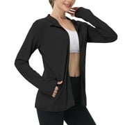 Busydd Sun Jackets for Women XS-4XL Solid Color Long Sleeve Sun Protection Jackets for Women Summer Outdoor Sun Shirt Lightweight Full Zip Hoodies for Women with Pocket