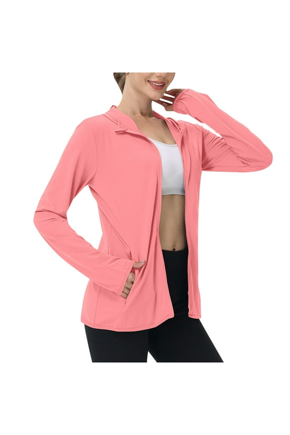 Sun Jackets for Women XS-4XL Solid Color Long Sleeve Sun Protection Jackets for Women Summer Outdoor Sun Shirt Full Zip Hoodies for Women with Pocket