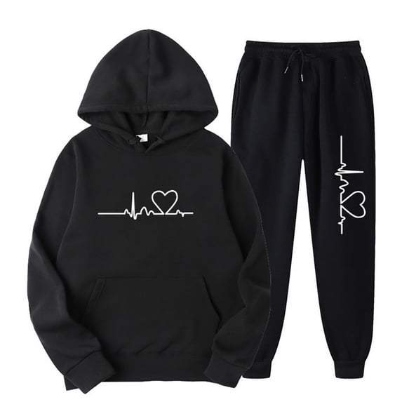 Busydd Sweat Suits for Womens 2 Piece Love Heart Print Drawsting Long Sleeve Hoodies and Pants Lounge Sets for Women Comfy Casual Travel Womens Loungewear Set XL