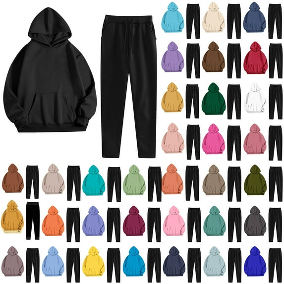 Busydd Sweat Suits for Womens 2 Piece Solid Color Workout Sets for Women Casual Long Sleeve Hoodies and Pants Sweatsuits for Women S