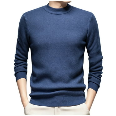 Busydd Sweaters for Men Casual Solid Color Fleece Pullover Sweaters Long Sleeve Knit Sweater Fashion Fall Winter Warm Oversized Half Turtleneck Sweaters Plus Size Sweaters M-4XL