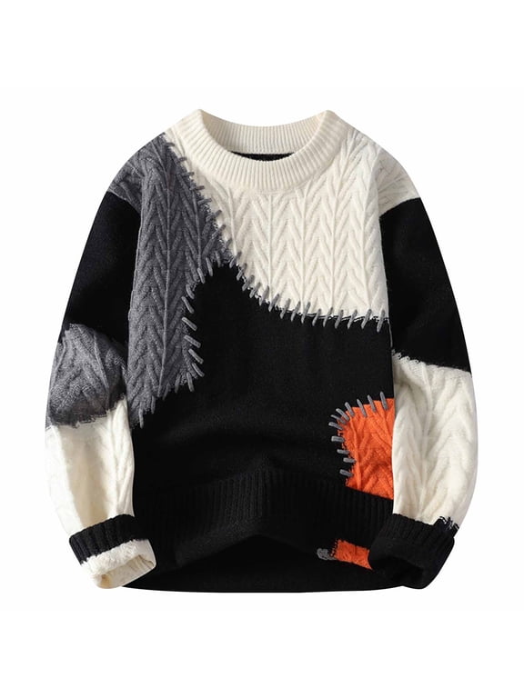 Sweaters for Men Fashion Color Block Knit Sweater Casual Long Sleeve Crewneck Pullover Sweater Winter Warm Oversized Sweaters M-4XL