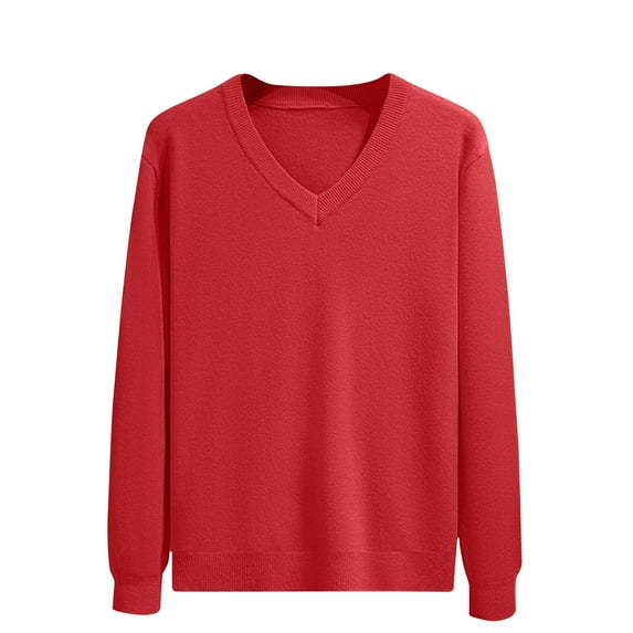 Busydd Sweaters for Men Fashion Solid Color Pullover Sweater Casual Plain Long Sleeve V Neck Sweaters Lightweight Warm Winter Fall Sweaters