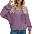 thumbnail image 1 of Busydd Sweaters for Women Solid Color V Neck Sweaters Trendy Long Sleeve Cable Knit Sweaters Casual Loose Fall Fashion Pullover Sweater, 1 of 9