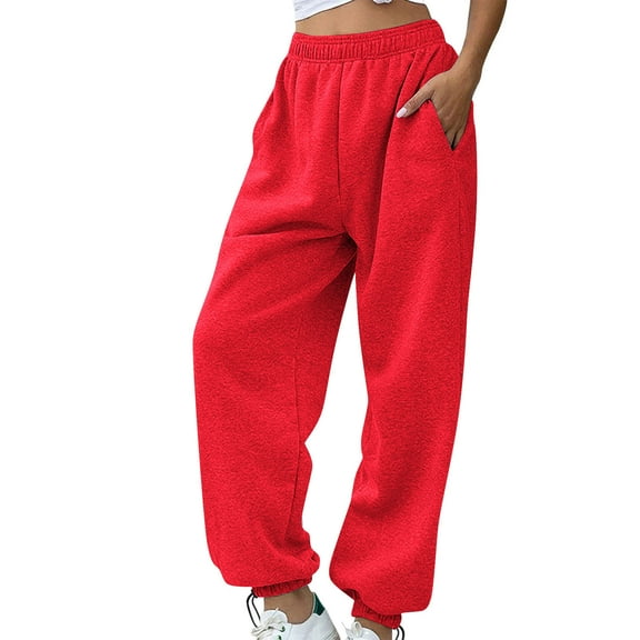 Busydd Sweatpants Women Casual Stretch Solid Color Workout Pants Women Comfy Baggy Straight Leg Elastic Bottom Womens Sweat Pants with Pockets M