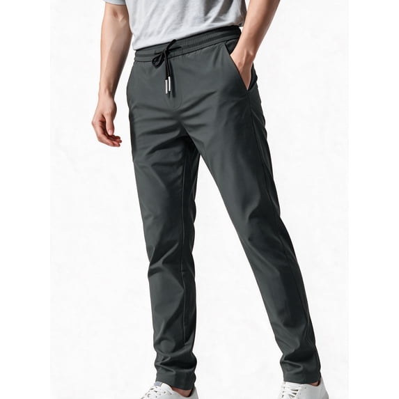 Busydd Mens Pants Stretch Drawstring Joggers Sweatpants Regular Fit Solid Color Yoga Sweatpants Full Length Open Bottom Gym Trousers Summer Casual Lightweight Lounge Dress Pants with Pockets,M-5XL