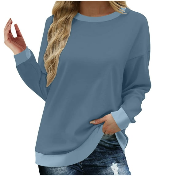 Busydd Sweatshirt for Women Fleece Long Sleeve Crewneck Sweatshirts Fashion Color Patchwork Sweatshirts Pullover Tops Casual Loose Oversized Sweatshirts Fall Sweatshirt Hoodies