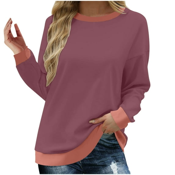 Busydd Sweatshirt for Women Fleece Long Sleeve Crewneck Sweatshirts Fashion Color Patchwork Sweatshirts Pullover Tops Casual Loose Oversized Sweatshirts Fall Sweatshirt Hoodies