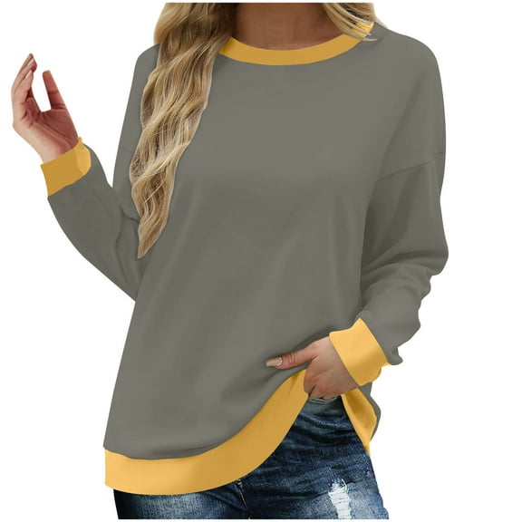Busydd Sweatshirt for Women Fleece Long Sleeve Crewneck Sweatshirts Fashion Color Patchwork Sweatshirts Pullover Tops Casual Loose Oversized Sweatshirts Fall Sweatshirt Hoodies