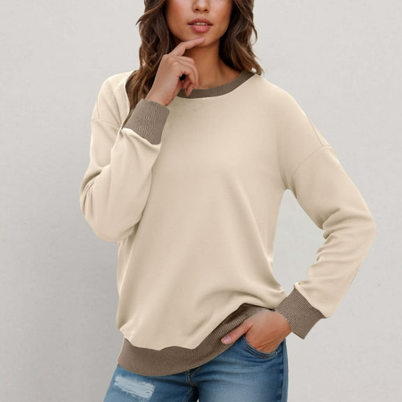 Busydd Sweatshirt for Women Trendy Solid Color Crewneck Sweatshirt Casual Pullover Long Sleeve Tops for Women Versatile Comfy Fall Sweatshirts for Women S