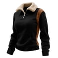 thumbnail image 1 of Busydd Sweatshirt for Women Winter Warm Fleece Pullover Sweatshirt Casual Comfy Zip Long Sleeve Tops for Women Vintage Colorblock Stand Collar Womens Tops with Pocket L, 1 of 7