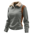 thumbnail image 1 of Busydd Sweatshirt for Women Winter Warm Fleece Pullover Sweatshirt Casual Comfy Zip Long Sleeve Tops for Women Vintage Colorblock Stand Collar Womens Tops with Pocket L, 1 of 7