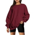 thumbnail image 1 of Busydd Sweatshirts for Women Fleece No Hood Solid Color Crewneck Sweatshirt Long Sleeve Shirts for Women Casual Loose Oversized Sweatshirt Fall Sweatshirts Fashion Basic Pullover Sweatshirt, 1 of 4