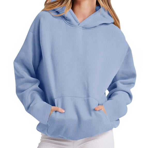 Busydd Sweatshirts for Women Casual Solid Color Hooded Sweatshirt Fashion Loose Long Sleeve Pullover Tops Comfy Fleece Fall Hoodies with Pockets 2XL