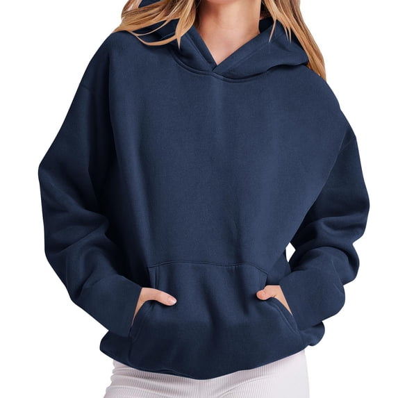 Busydd Sweatshirts for Women Casual Solid Color Hooded Sweatshirt Fashion Loose Long Sleeve Pullover Tops Comfy Fleece Fall Hoodies with Pockets M
