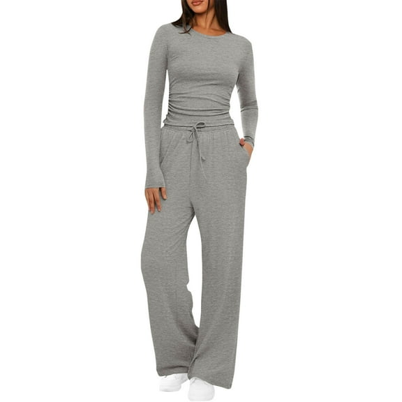 Busydd Sweatsuits 2pcs Sets Womens Fashion Casual Crewneck Sweatshirt and Sweatpants Slim Trendy Fall Outfits for Women Long Sleeve Travel Vacation Outfits Solid Color Loungewear Track Suits