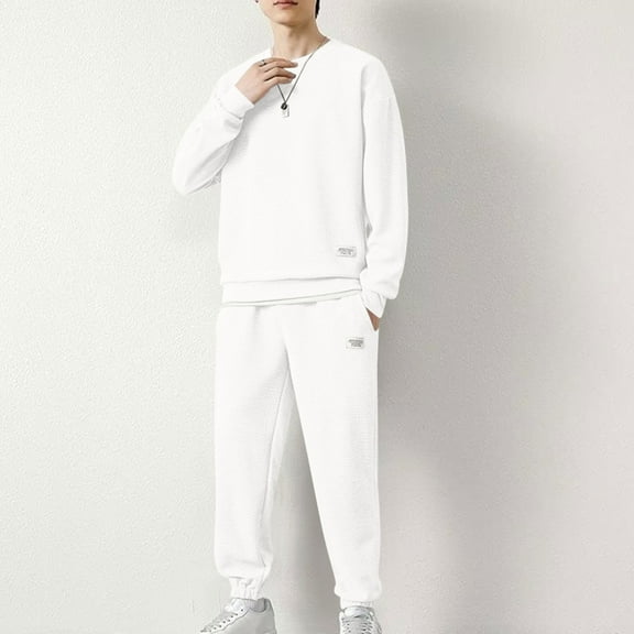 Busydd Sweatsuits for Men Casual Solid Color 2 Piece Set for Men Long Sleeve Crewneck Sweatshirts and Joggers Sweatpants Comfy Mens Sweatsuit