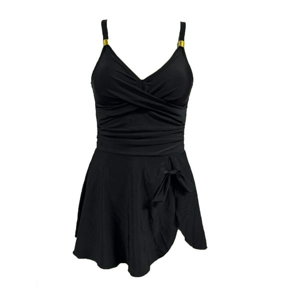 Busydd Swim Suits for Women Deep V Neck High Waisted Tummy Control Monokini Bathing Suit Pleated One Piece Swimsuits Straps Tunic Swim Dress