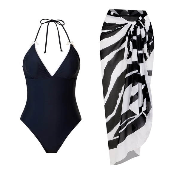 Busydd Swim Suits for Women Fashion Print One-Piece Swimsuits with Swim Cover Up Tummy Control Bathing Suits Monokini Swimsuits for Women