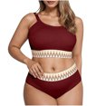 thumbnail image 1 of Busydd Swim Suits for Women Plus Size XL-4XL 2 Piece High Waisted Bikini Set Round Neck Bathing Suit Trendy Adjustable Straps Swimsuits with Briefs, 1 of 5