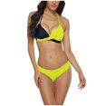 thumbnail image 1 of Busydd Swim Suits for Women S-3XL Two Piece Halter Bikini Set Color Block Pleated Bathing Suits Trendy Deep V Neck Push Up Swimming Suits with Briefs, 1 of 4