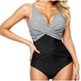 thumbnail image 1 of Busydd Swim Suits for Women V Neck Pleated One-Piece Bathing Suits Sriped High Waist Tummy Control Swimwear Fashion Criss Cross Swimsuits, 1 of 3
