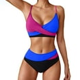 thumbnail image 1 of Busydd Swimsuit for Women 2 Piece High Waisted Bikini Set Trendy V Neck Pleated Bathing Suit Colorblock Swim Suits with Briefs, 1 of 5