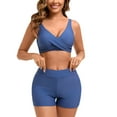 thumbnail image 1 of Busydd Swimsuit for Women S-3XL 2 Piece High Waisted Bikini Set Trendy V Neck Pleated Bathing Suit Solid Color Swim Suits with Boyshorts, 1 of 6