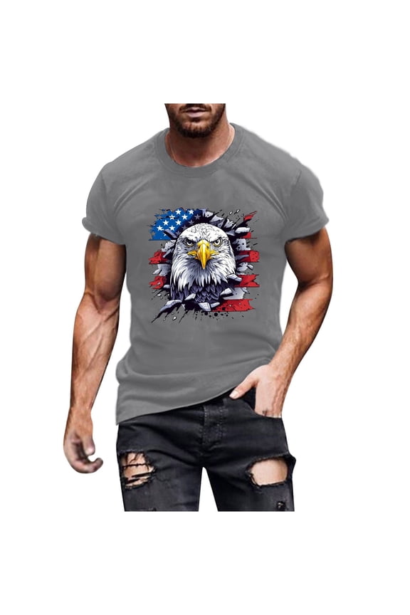 T Shirts for Man 4th of July Casual Comfy Lightweight Cotton T Shirts Round Neck Short Sleeve Summer Tops Trendy USA Flag Print Patriotic Independence Day Tees