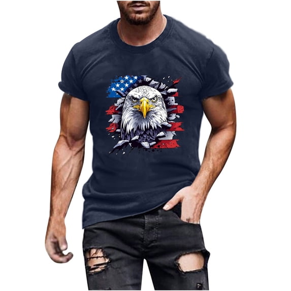 Busydd T Shirts for Man 4th of July Casual Comfy Lightweight Cotton T Shirts Round Neck Short Sleeve Summer Tops Trendy USA Flag Print Patriotic Independence Day Tees