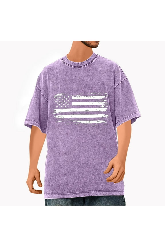 T Shirts for Man 4th of July Independence Day Tops Casual Comfortable Cotton T Shirts Lightweight Round Neck Short Sleeve Summer Tops American Flag Print Patriotic Tees