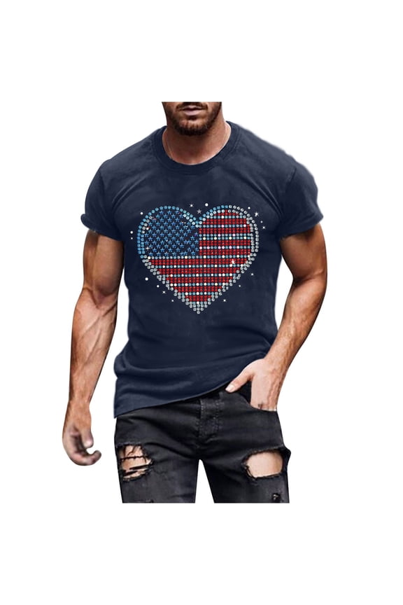 T Shirts for Man 4th of July Independence Day Tops Casual Round Neck Short Sleeve Summer Tops American Flag Patriotic Tees Comfortable Cotton T Shirts