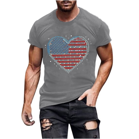 Busydd T Shirts for Man 4th of July Independence Day Tops Casual Round Neck Short Sleeve Summer Tops American Flag Patriotic Tees Comfortable Cotton T Shirts