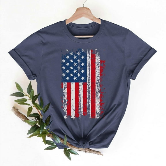 Busydd T Shirts for Women 4th of July USA Stars and Stripes Print Cotton T-Shirts Independence Day Patriotic Graphic Tees Summer Casual Short Sleeve Crewneck Going Out Tops S