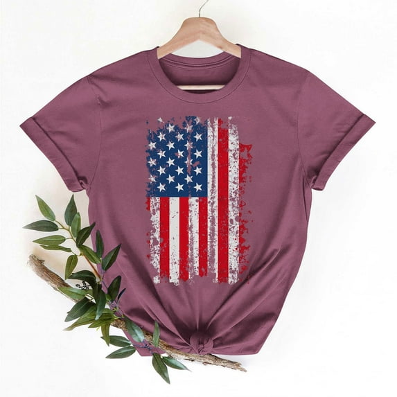 Busydd T Shirts for Women 4th of July USA Stars and Stripes Print Cotton T-Shirts Independence Day Patriotic Graphic Tees Summer Casual Short Sleeve Crewneck Going Out Tops M