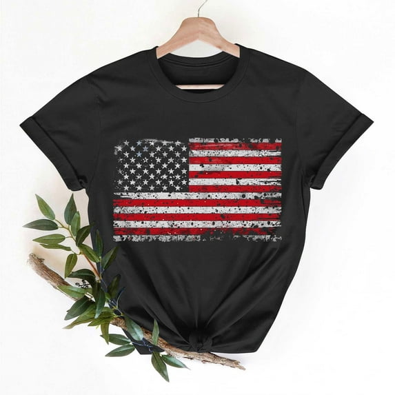 Busydd T Shirts for Women 4th of July USA Stars and Stripes Print Cotton T-Shirts Independence Day Patriotic Graphic Tees Summer Casual Short Sleeve Crewneck Going Out Tops S
