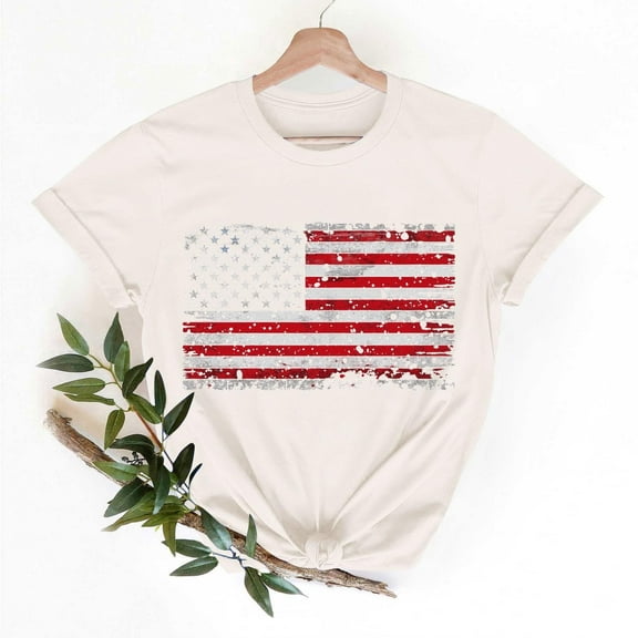 Busydd T Shirts for Women 4th of July USA Stars and Stripes Print Cotton T-Shirts Independence Day Patriotic Graphic Tees Summer Casual Short Sleeve Crewneck Going Out Tops 2XL